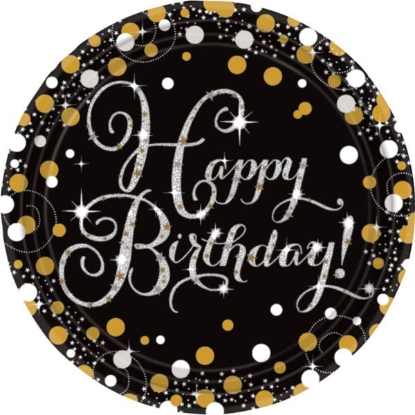 Taniere papierové Sparkling Celebrations Happy Birthday 23 cm 8 ks