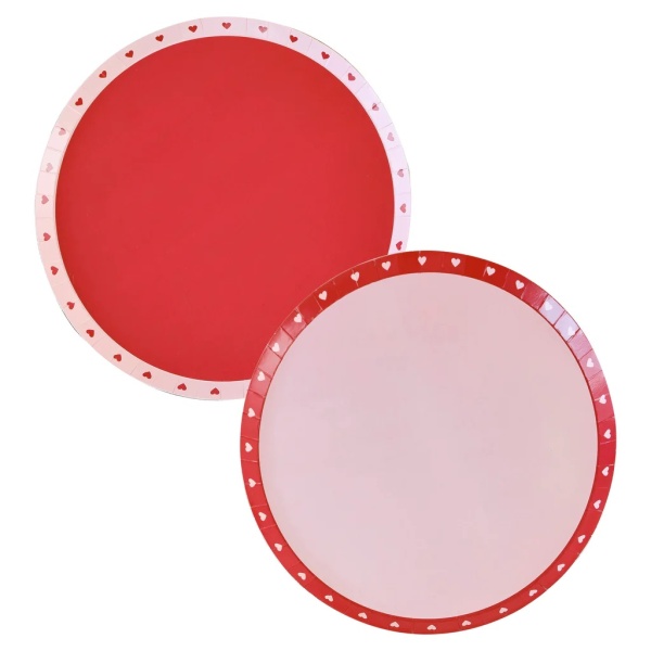 Taniere papierové červeno-ružové so srdiečkami 25 cm, 8 ks