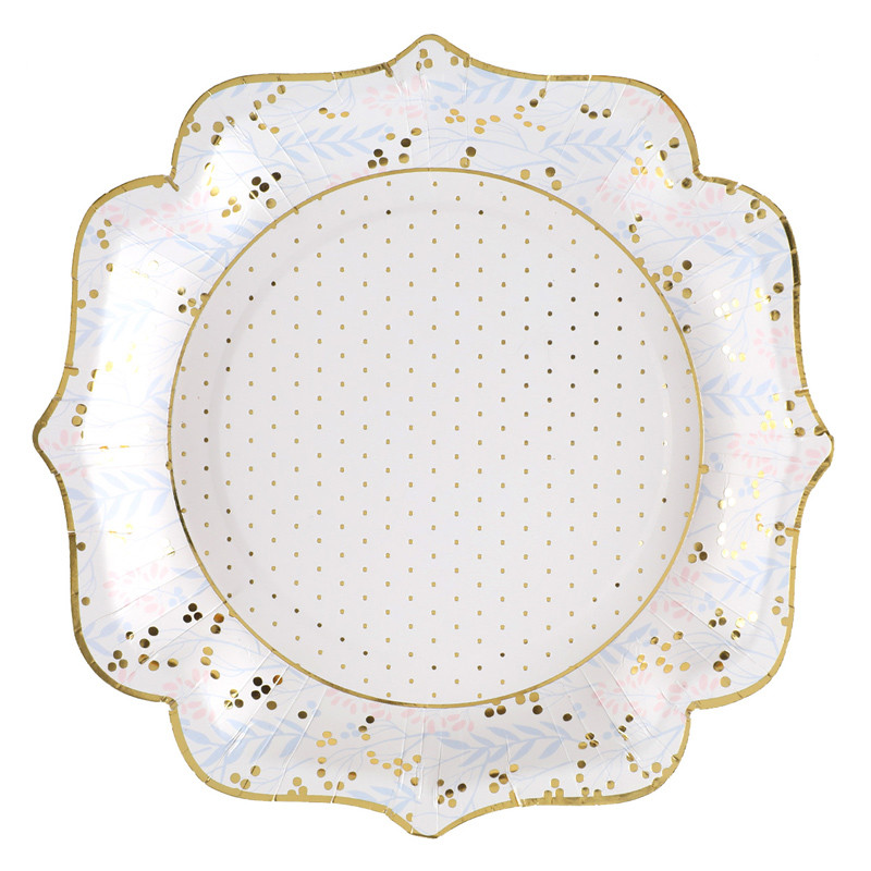 Taniere papierov ruovo - modr kvety so zlatm lemovanm 21 cm 10 ks
