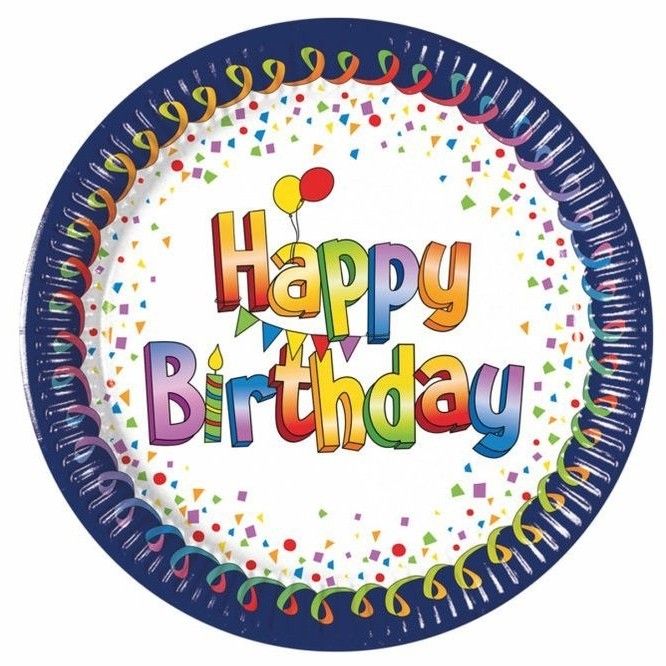 Talky paprov Happy Birthday modr okraje 23 cm 8 ks