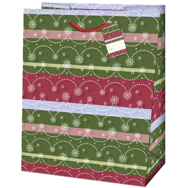 E-shop Taška darčeková Maxi Vločky a pruhy 33 x 26,7 x 13,7 cm
