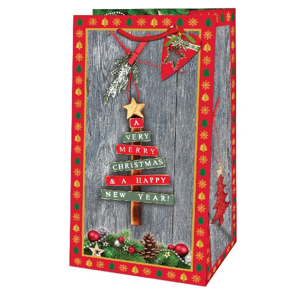 Taška darčeková Piccolo Vianočné ozdoby červená/zelená 21 x 11 x 6,5 cm