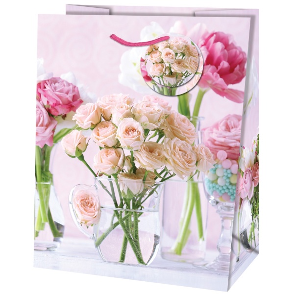 Taška darčeková Stredná Pivonky a ruže 26,7 x 33 x 13,7 cm