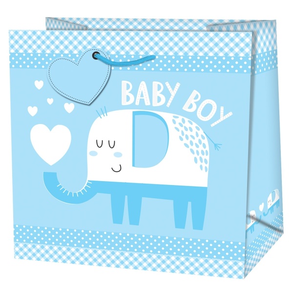 Taška darčeková štvorcová Slon Baby Boy 15x6x14,6 cm