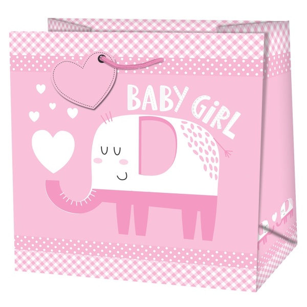 Taška darčeková štvorcová Slon Baby Girl 15x6x14,6 cm