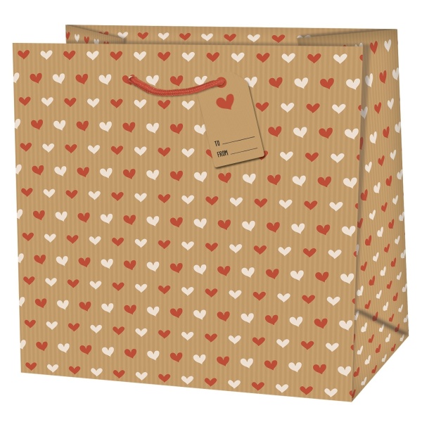 Taška darčeková štvorcová prírodná so Srdiečkami 15x6x14,6 cm