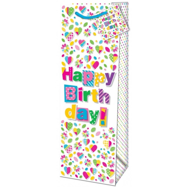 E-shop Taška darčeková na fľašu Happy Birthday Color 36x12,6x8,9 cm