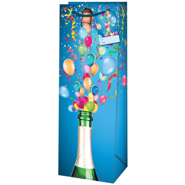 Taška darčeková na fľašu Šampanské s balónikmi 12,6 x 8,9 x 36 cm