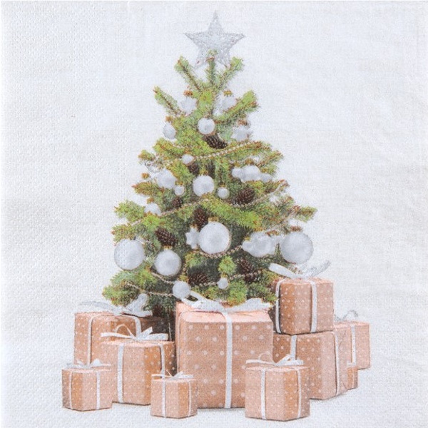 SERVÍTKY Vianočný stromček biely 16,5x16,5cm 20ks