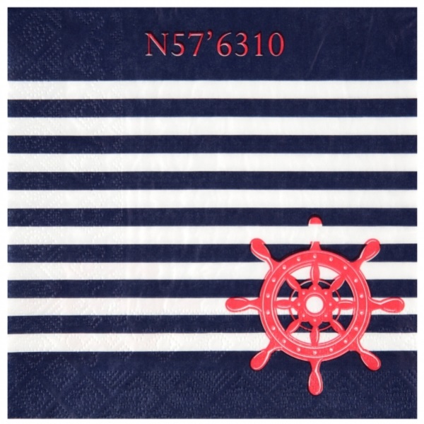 Servítky modré námornícke s červeným kormidlom 16,5 x 16,5 cm