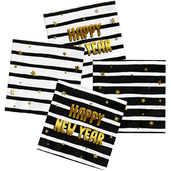 Ubrousky Happy New Year erno-zlat 33x33 cm 20 ks