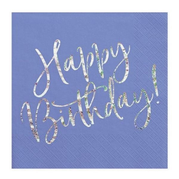 Servítky Happy Birthday holografické modré 33 x 33, 20 ks