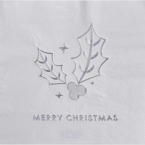 Servtky papierov Cezmna Merry Christmas strieborn 12,5 x 12,5 cm 16 ks