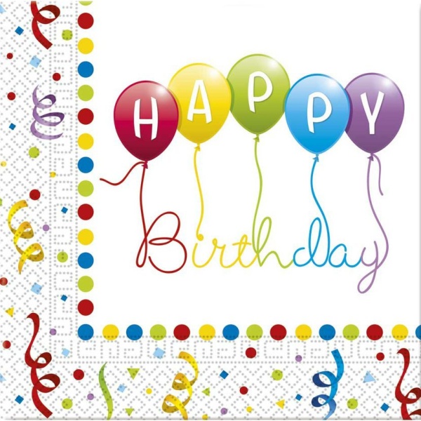 Servítky papierové Happy Birthday Streamers 33x33 cm, 20 ks