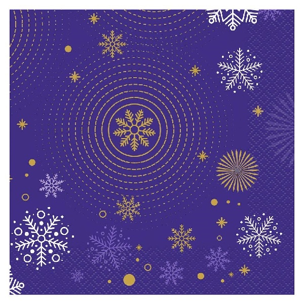 Servtky papierov Navy Blue, snehov vloky, 33 x 33 cm 20 ks