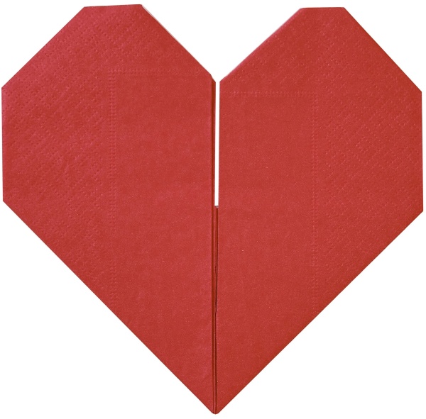 Servítky papierové Origami srdce červené 16,5 cm (16 ks)