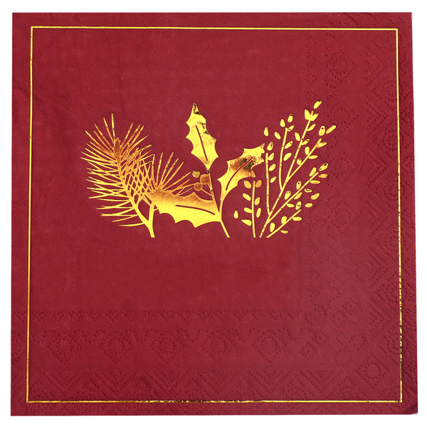 Servtky papierov Vianon vetviky erveno-zlat 33 x 33 cm 20 ks
