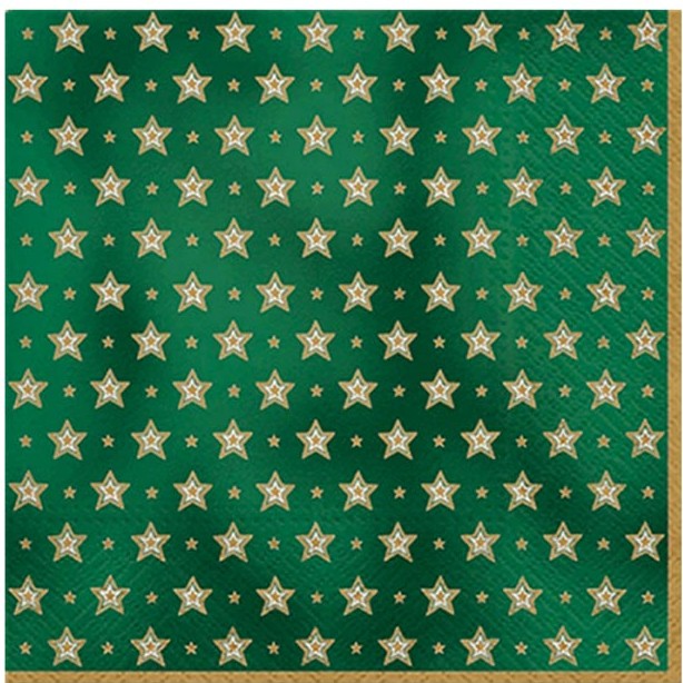 Ubrousky papírové Zelené se zlatými hvězdami 20 ks