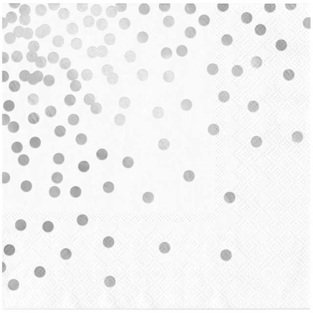 Servítky papierové biele so striebornými bodkami 33x33 cm, 10 ks