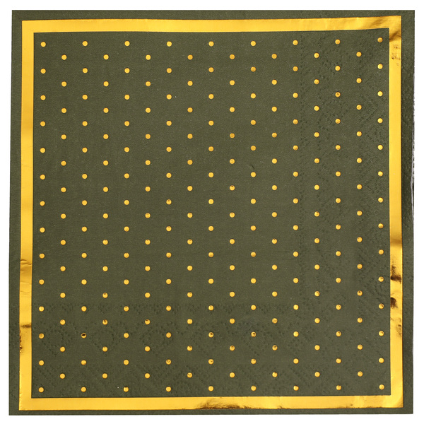 Servítky papierové olivové so zlatým okrajom a bodkami 16,5 x 16,5 cm 20 ks