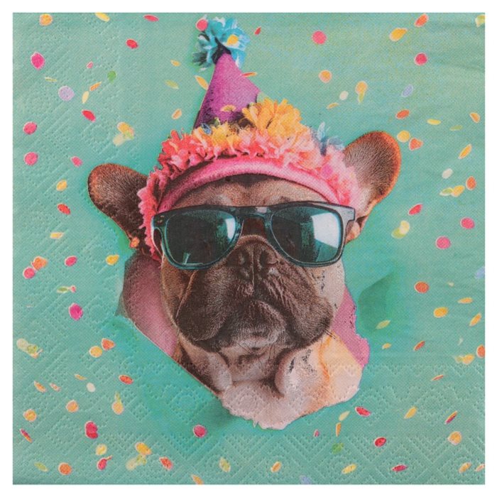 Ubrousky papírové tyrkysové s pejskem 33x33 cm 12 ks