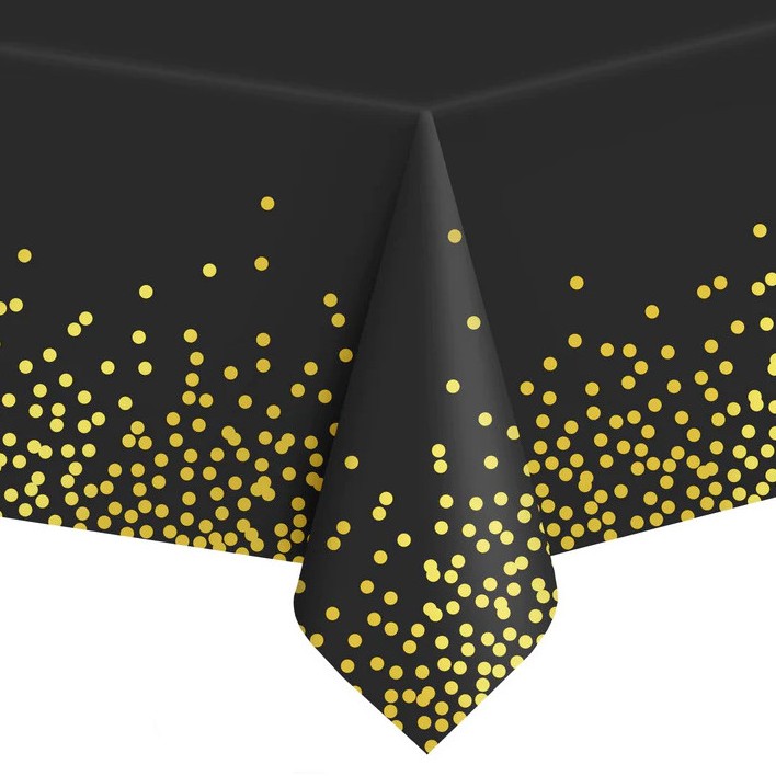 Ubrus černý se zlatými konfetami 137x274cm