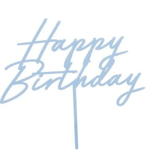Zpich do dortu Happy Birthday misty blue 17 cm