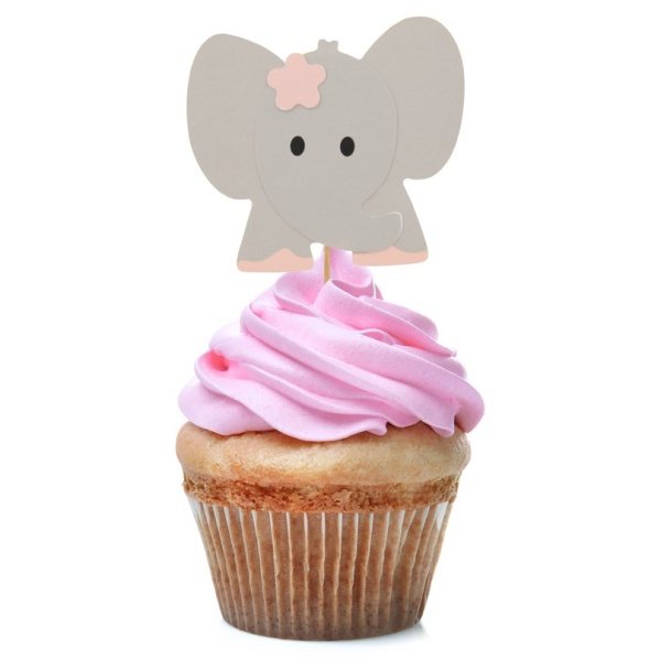 Zápichy na cupcakes Slon ružový 10 ks