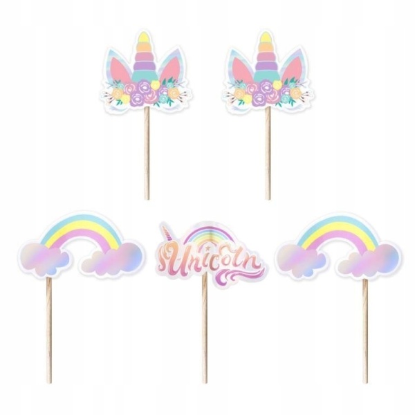 Zpichy na tortu Unicorn 9 cm 5 ks