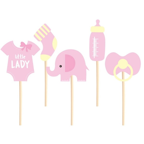Zpichy na tortu a cupcakes Baby Shower Slon ruov 5 ks
