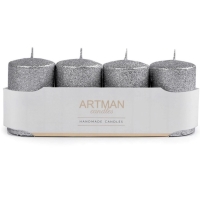 Adventn svieky s glitrami strieborn 6 x 9 cm 4 ks