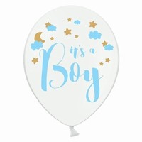 Balóniky "It´s a Boy" biele, modrá potlač 30 cm, 50 ks