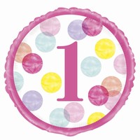 BALÓNEK fóliový 1. narozeniny růžový s puntíky