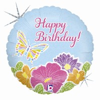 Balnik fliov Happy Birthday s motom a kvetmi 46 cm