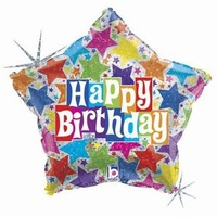 Balónik fóliový Hviezda farebná Happy Birthday 48 cm