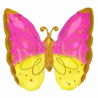 BALÓNIK fóliový Motýľ ružovo-žltý 63x63cm