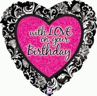 BALÓNIK fóliový Srdce čierno-ružové With Love On Your Birthday 46cm