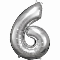 Balónik fóliový číslica 6 strieborný 55 x 88 cm