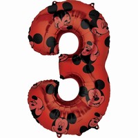BALÓNIK fóliový číslo 3 červené Mickey Mouse 66cm