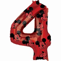 BALÓNIK fóliový číslo 4 červené Mickey Mouse 66cm