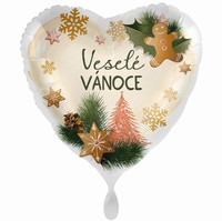 Balónik fóliový Srdce s čekým textom "Veselé Vánoce" (Veselé Vianoce)