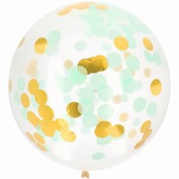 Balónik latexový s konfetami Gold & Mint 61 cm