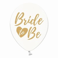BALÓNKY krystalové bílé se zlatým nápisem "Bride to be" 30cm 6ks