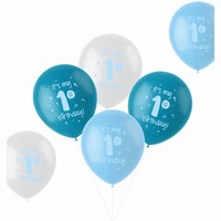 Balóniky latexové 1. narodeniny modrý mix 33 cm 6 ks