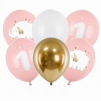 Balóniky latexové prvé narodeniny Slon sv.ružový 30 cm, 6 ks