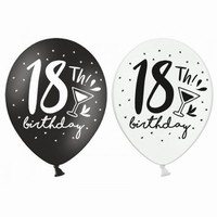 Balóniky latexové 18. narodeniny čierne/biele 30 cm, 50 ks