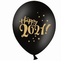 BALÓNIKY Happy New Year 2021! Latexové čierne 6 ks 30 cm