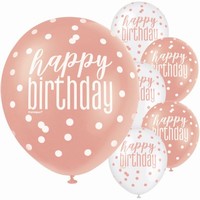 BALNIKY latexov Happy Birthday Rose Gold bodky 30 cm 6 ks