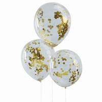 Balóniky latexové transparentné so zlatými konfetami 5 ks