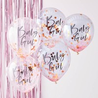 BALÓNKY s konfetami Baby Girl růžové 5ks